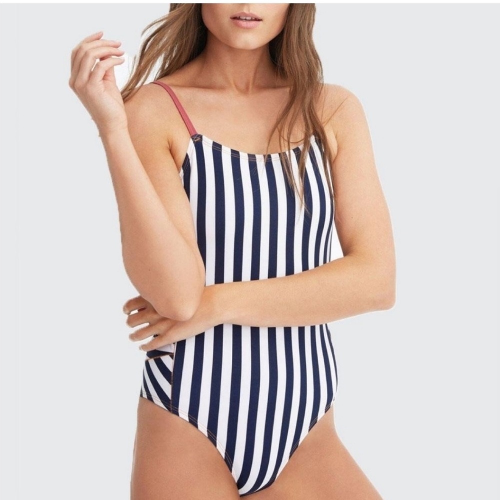 XiRENA Blue and White Striped One Piece Swimsuit